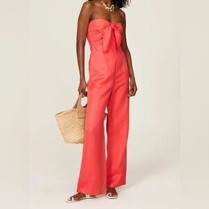 Derek Lam Strapless jumpsuit Crosby coral red women linen size 40